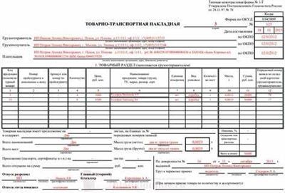 ТТН на перевозку груза: правила заполнения