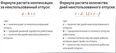 Расчет компенсации за неиспользованный отпуск